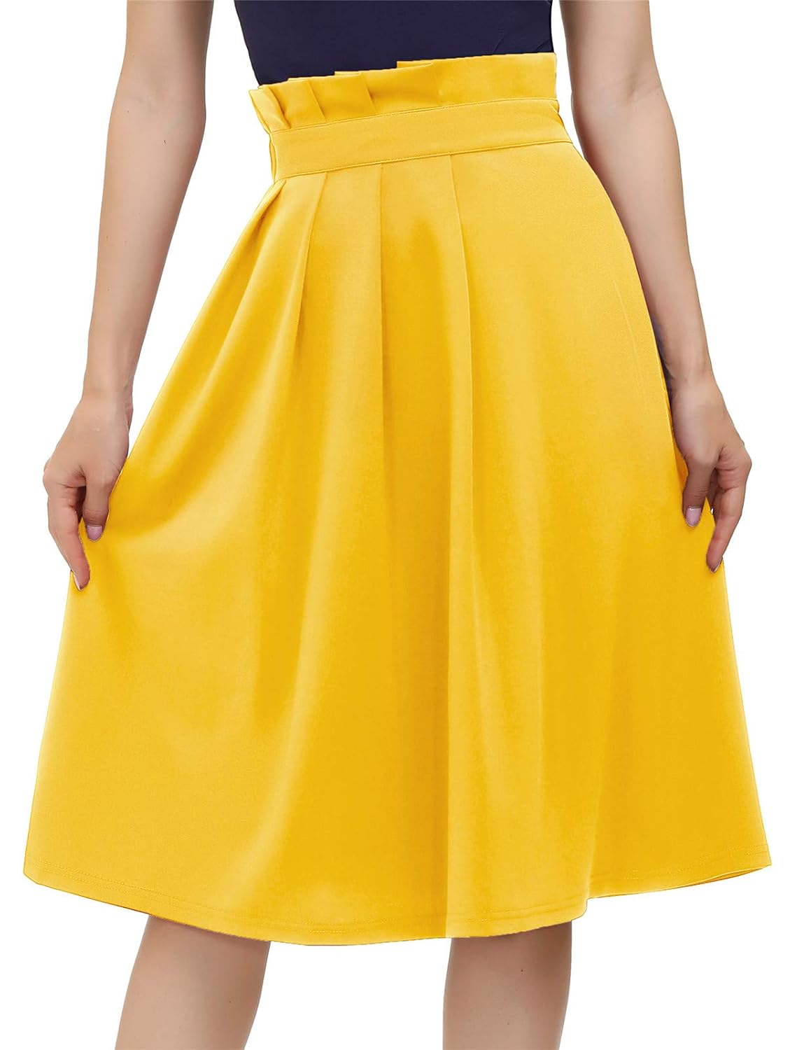 Buy Women's Yellow Vintage Skirts High Waist ALine Pockets Skater