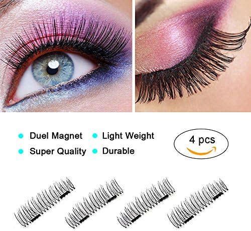 Magnetic False Eyelashes,Upgraded Double Magnet,No Glue,Full coverage,for Natural Look Reusable Mink Fake Lashes 2 Pairs (4 Pcs) by Morink