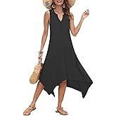AUSELILY Summer Dresses for Women 2026 Casual Sleeveless Sundress Asymmetrical Hem Tank Midi Dress with Pockets
