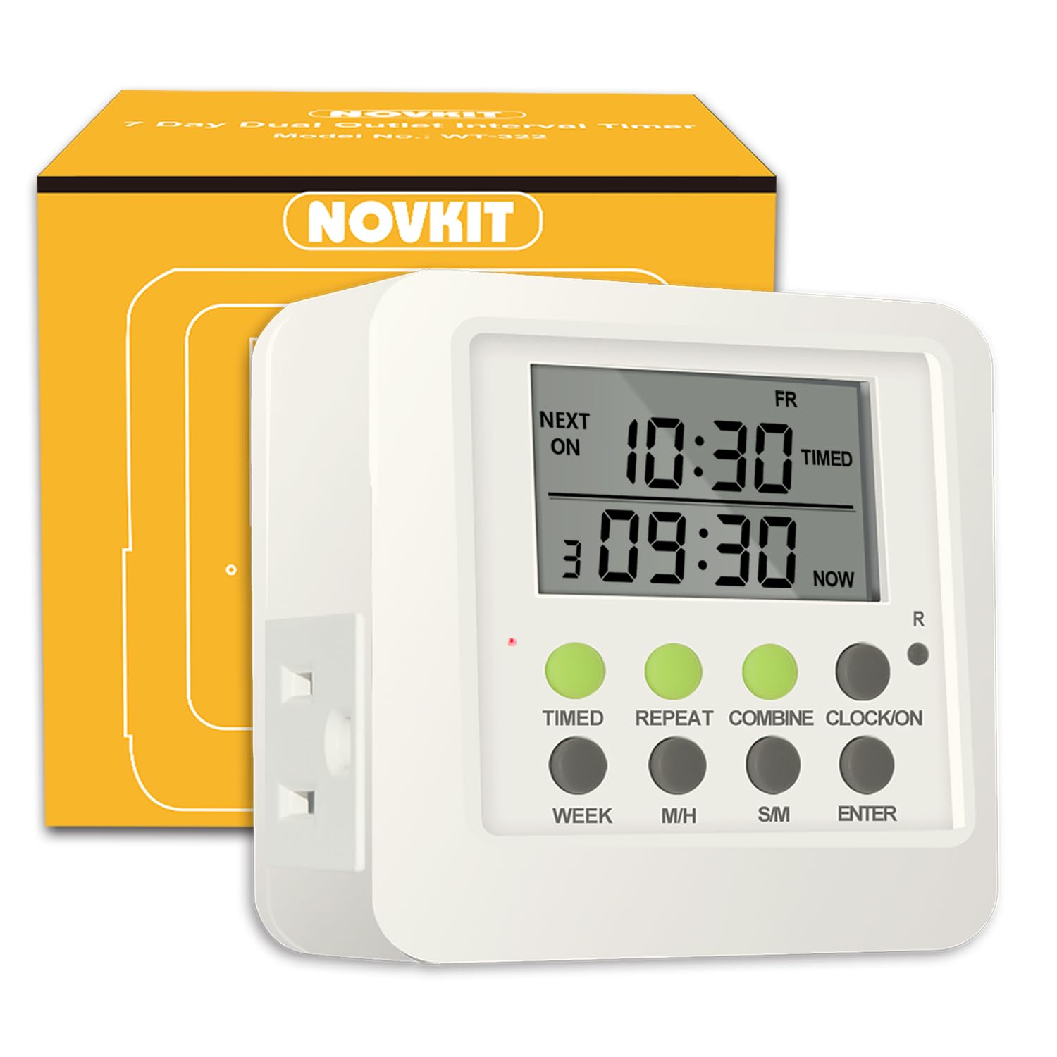 Photo 1 of NOVKIT 3-in-1 Dual Outlet Timer Plug with Interval Cycle for Indoor, 7 Day 24 Hour Programmable Digital Repeat Timer Switch(15A, 1875W)