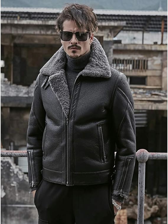 Amazon ムートン ジャケット メンズ ラム羊革 メンズ B 3フライトジャケット 最強防寒ライダース コート ジャケット 通販