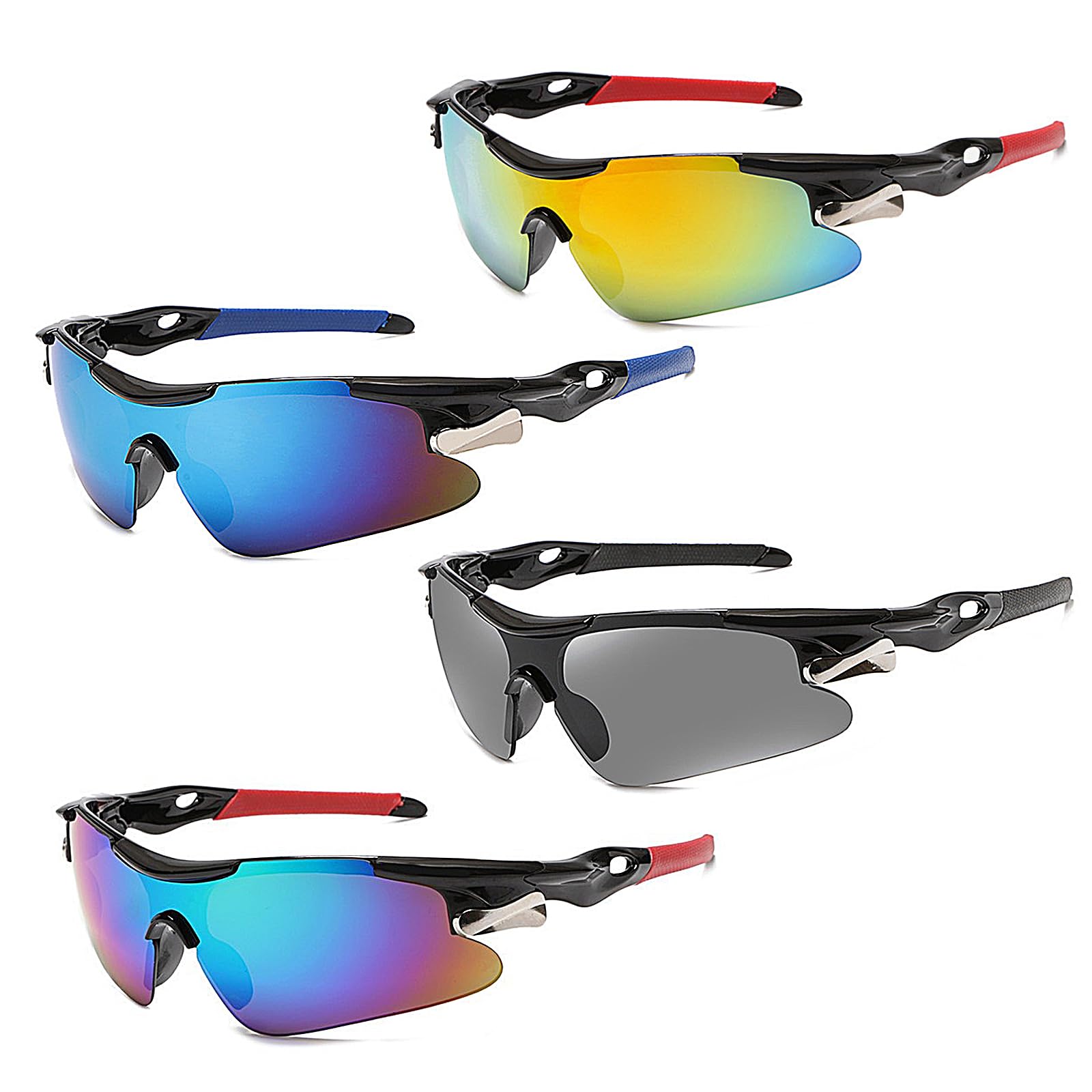 4Pack Polarized Sports Sunglasses Set, Protection Cycling Glasses for Men Women,Fashion Wraparound Windproof Light Sunglasses Glasses for Cycling Fishing Running Golf Hiking