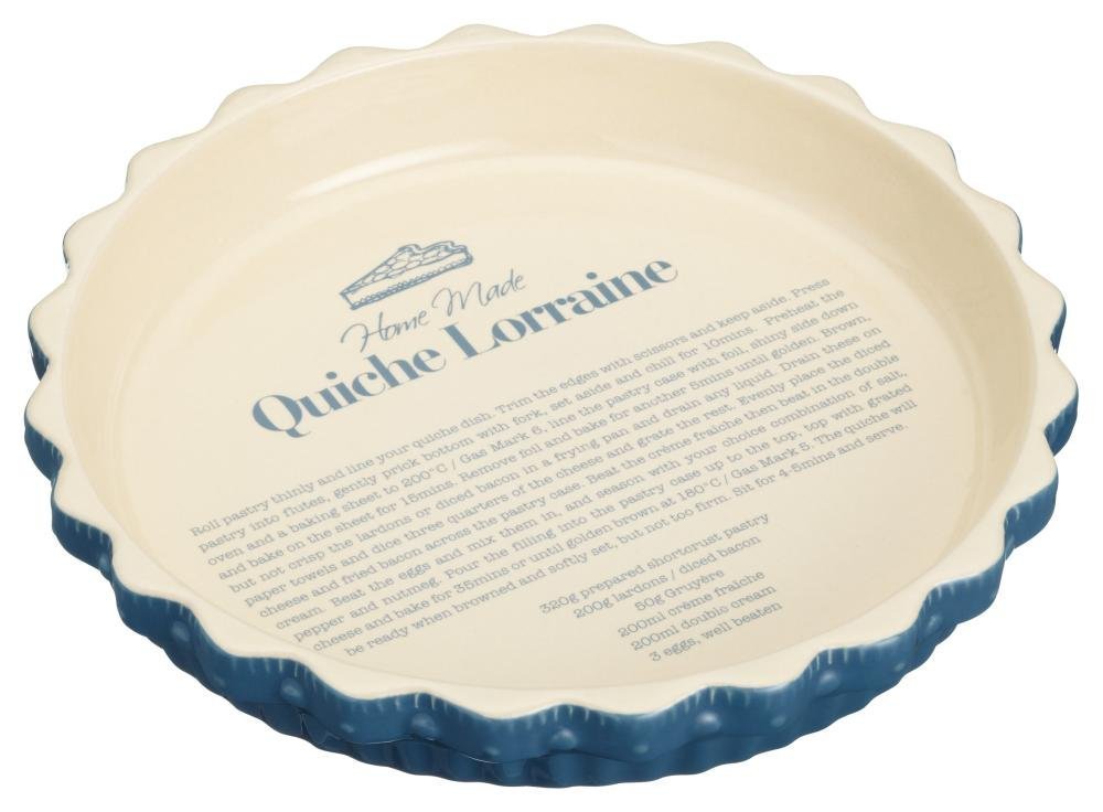 KitchenCraft Home Made Quiche Dish with Fluted Rim, Stoneware, Navy