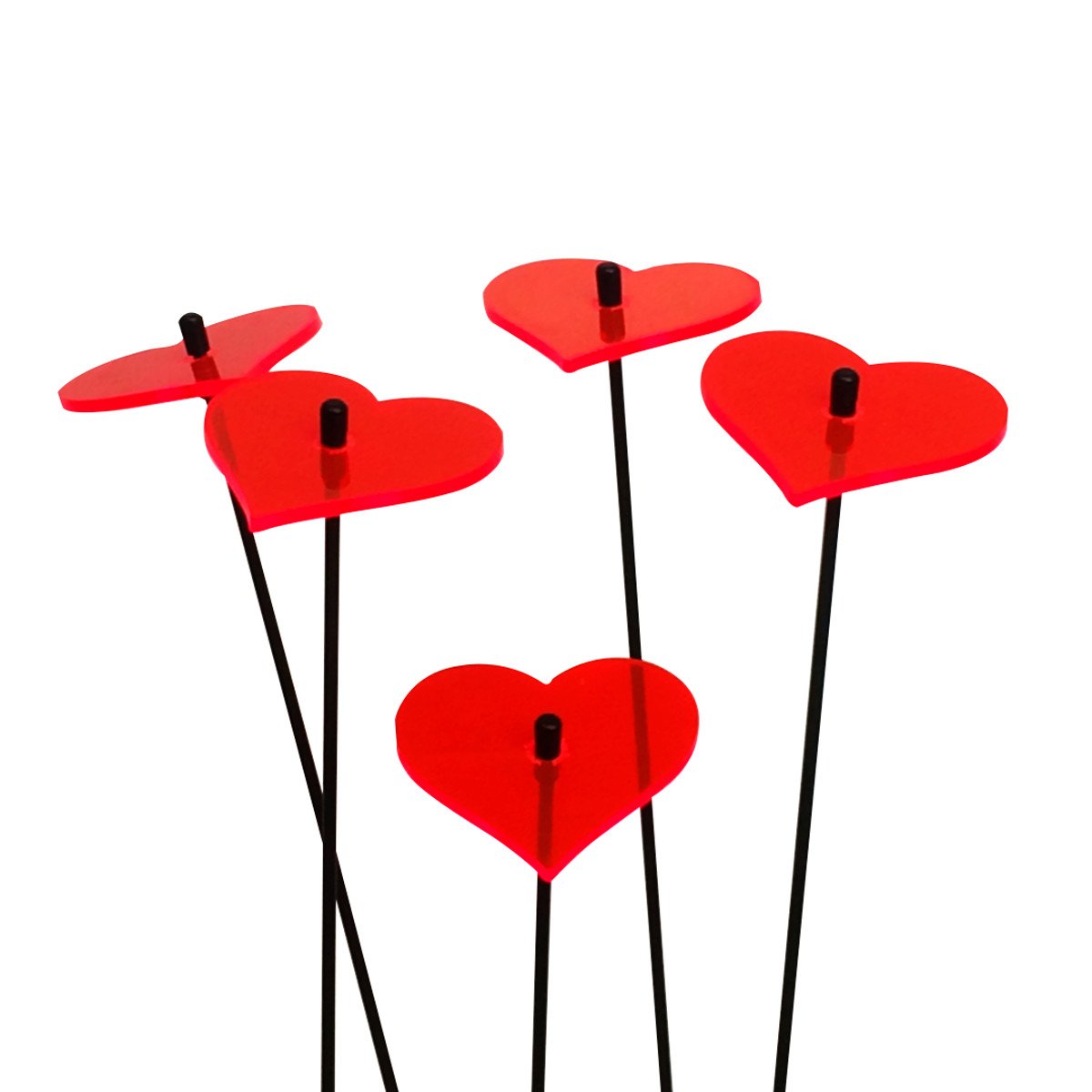 SunCatcher Garden Decor Ornaments Hearts, Set of 5 Decorative Garden Stakes, 25cm/10'' high Outdoor Yard Accessory, Great Gardeners Gift, Colour:Red