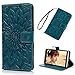YOKIRIN LG V20 Case, Embossed Sunflower Premium PU Leather Wallet Flip Case Soft TPU Inner Bumper Card Holder Wrist Strap Shock Absorption Protective Phone Case for LG V20 (2016) - Blue Green