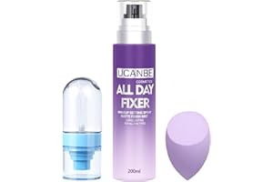 UCANBEMAKEUP Long Lasting Makeup Setting Spray Kit- 6.76 Fl oz Hydrating Matte Finish Mist Lightweight Face Make up Fixer +Travel Size Spray Bottle+Sponge Puff Makeup Set