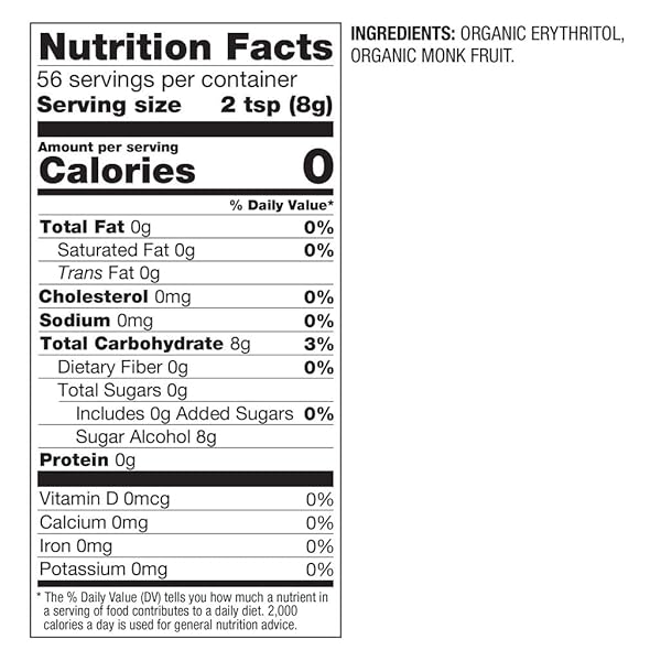BETTERBODY FOODS ORGANIC MONK FRUIT SWEETENER BLEND, RAW CANE SUGAR SUBSTITUTE, ZERO CALORIE, KETO DIET FRIENDLY, ZERO NET CARBS, ZERO GLYCEMIC, BAKING, EXTRACT, SUGAR REPLACEMENT, 1LB, 16OZ