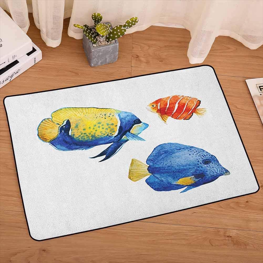 lacencn Fish Bar Mat Tropical Aquarium Life Discus Fish and Goldfish in Different Patterns Rug Warm and Cozy for Dining Room Home Bedroom, W29 x L39 Azure Blue Yellow Scarlet
