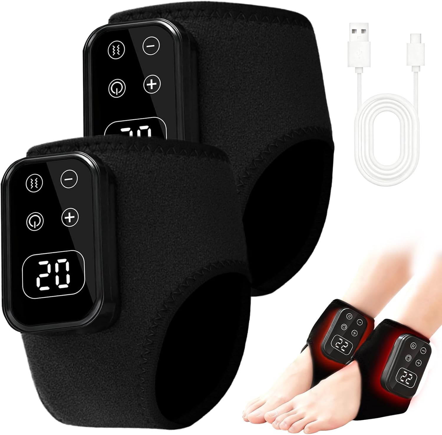 Foot Massager,Foot Revive Massager with 5 Vibration Mode,6 Heat Leavel for Both Father and Mother, Wireless & Portable (2pcs)