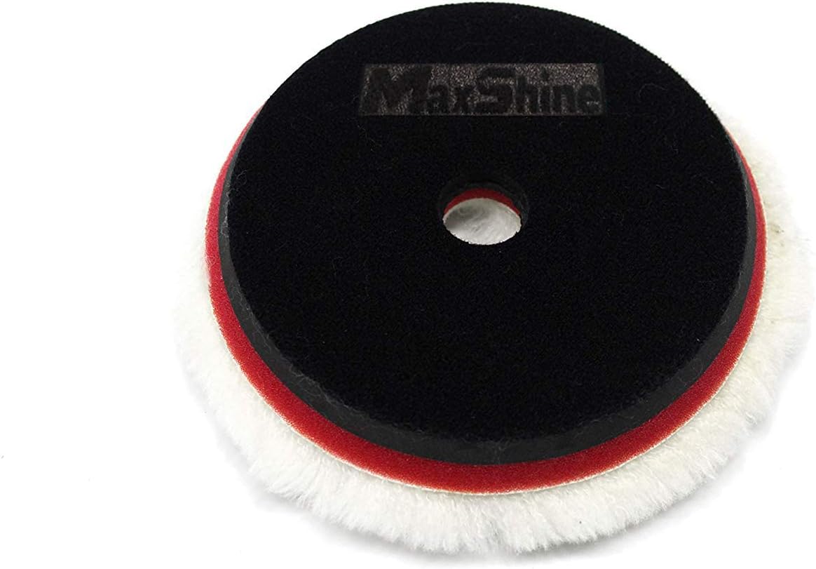Maxshine 100% Sheepskin Wool EVA Wool Polishing Pad, 5" Buffing Pads with Hook and Loop Back for Polishing