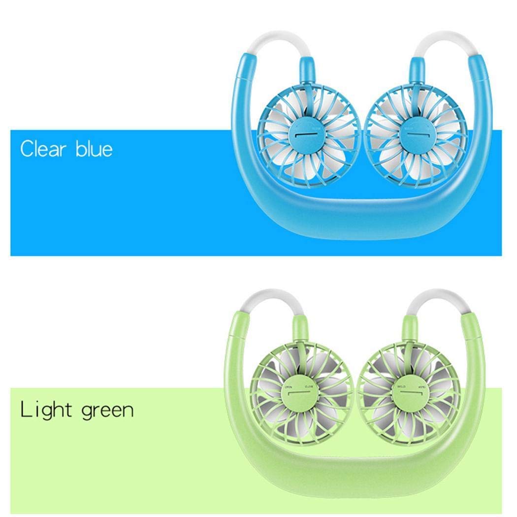 Hand Free Personal Fan - Portable USB Battery Rechargeable Mini Fan - Headphone Design Wearable Neckband Fan Necklance Fan Cooler Fan with Dual Wind Head for Traveling Outdoor Office Room (Blue)