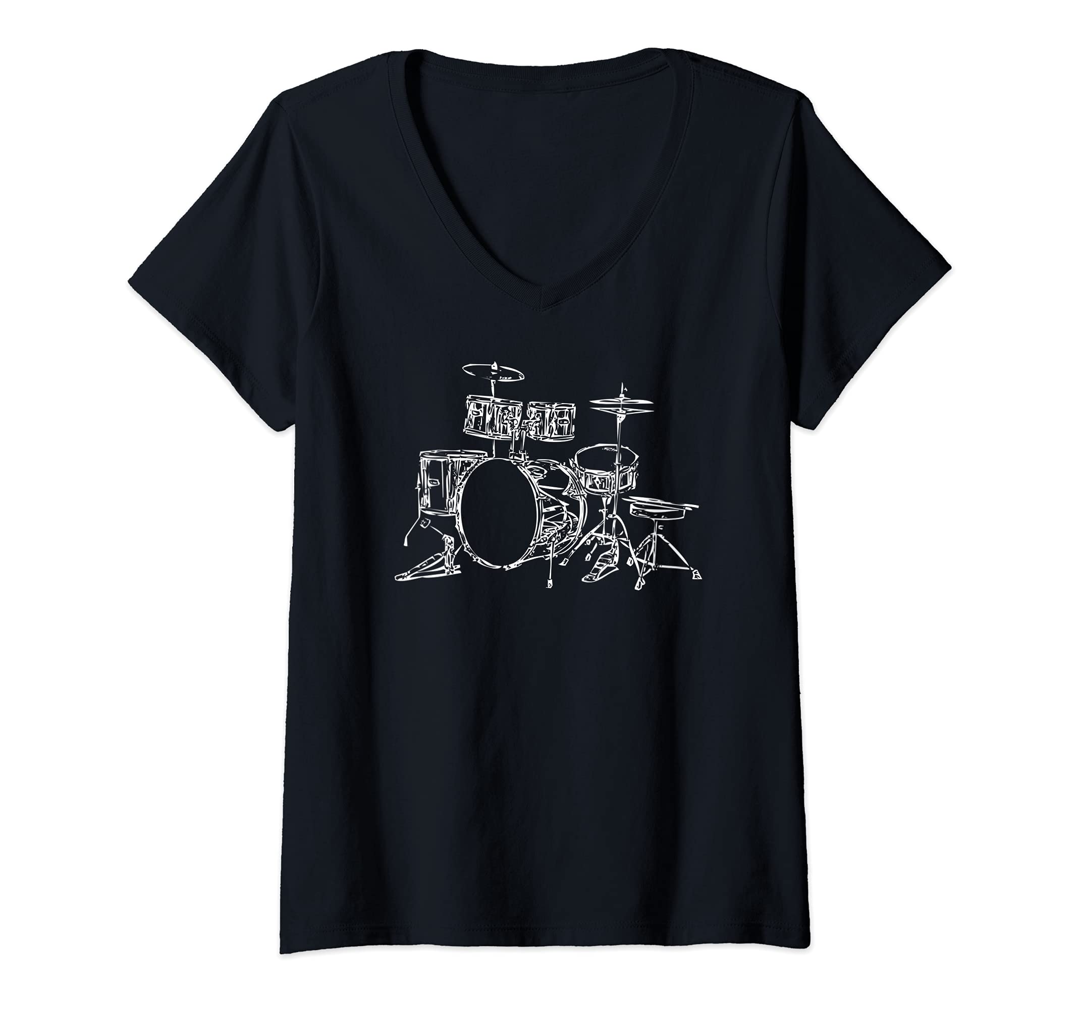 Womens Drum Drummer Music Musical Instrument Musician Percussion V-Neck T-Shirt
