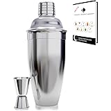 Cresimo 24 Oz Cocktail Shaker & Jigger, Bonus Cocktail Recipes (eBook) / Stainless Steel Martini Shaker Set / Easy to Clean & Dishwasher Safe!