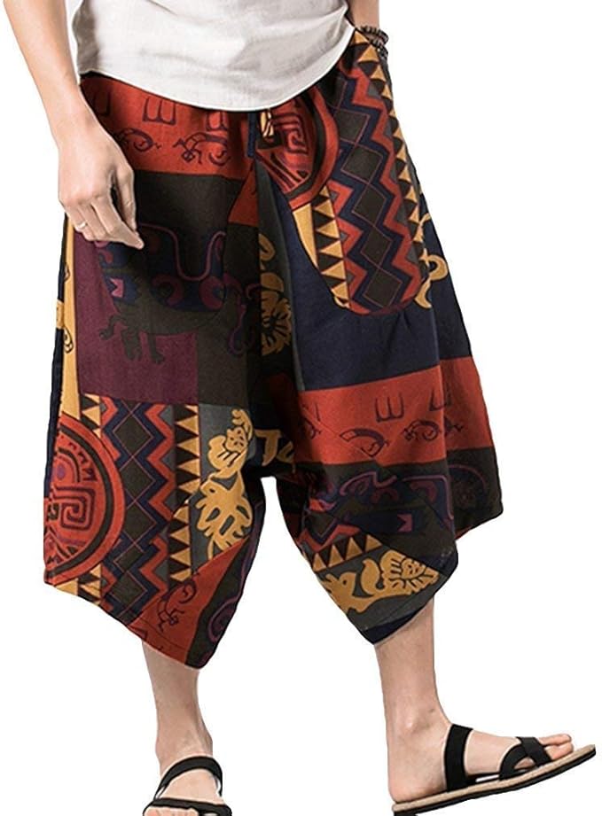 Aladdin Pants Harem Pants Print Loose Drawstring Pants Mens Modern