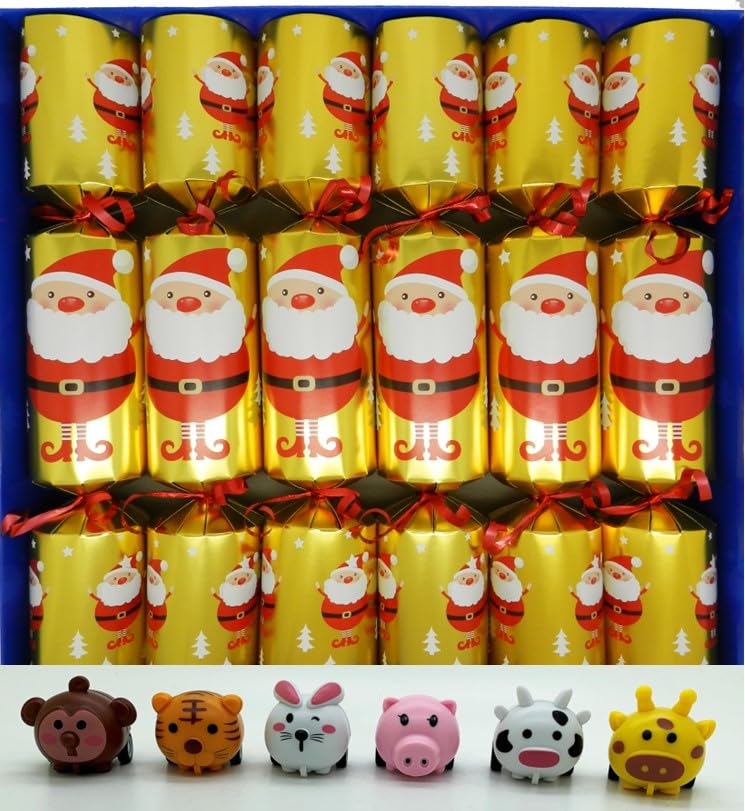 Crackers Ltd Set of 6 Battle of the Animals Pull Back Racers Christmas Jungle against farm animals