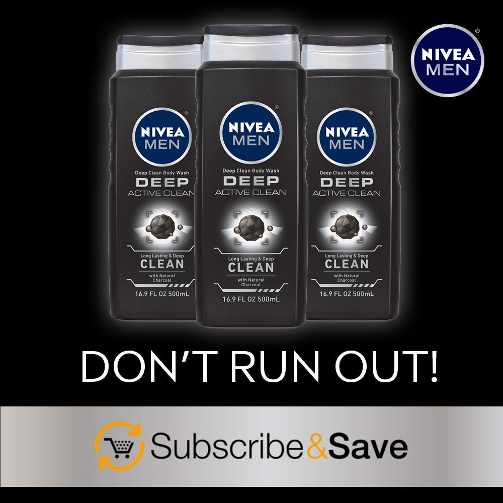 NIVEA Men Active Clean Body Wash, Natural Charcoal, 16.9 Fluid Ounce