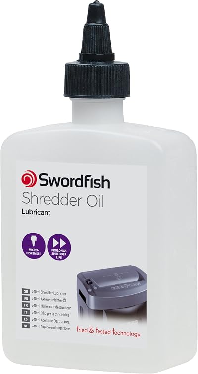 Swordfish Shredder Oil 240ml Lubrication Bottle for All Paper Shredders