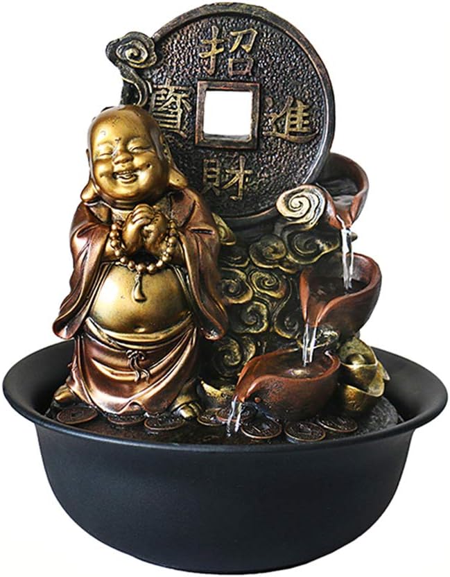 MHMT Indoor Buddha Water Fountain,Cascading Zen Tabletop Water Fountain for Office and Home Décor Good Luck Buddha Statue Buddha A 12.2inch
