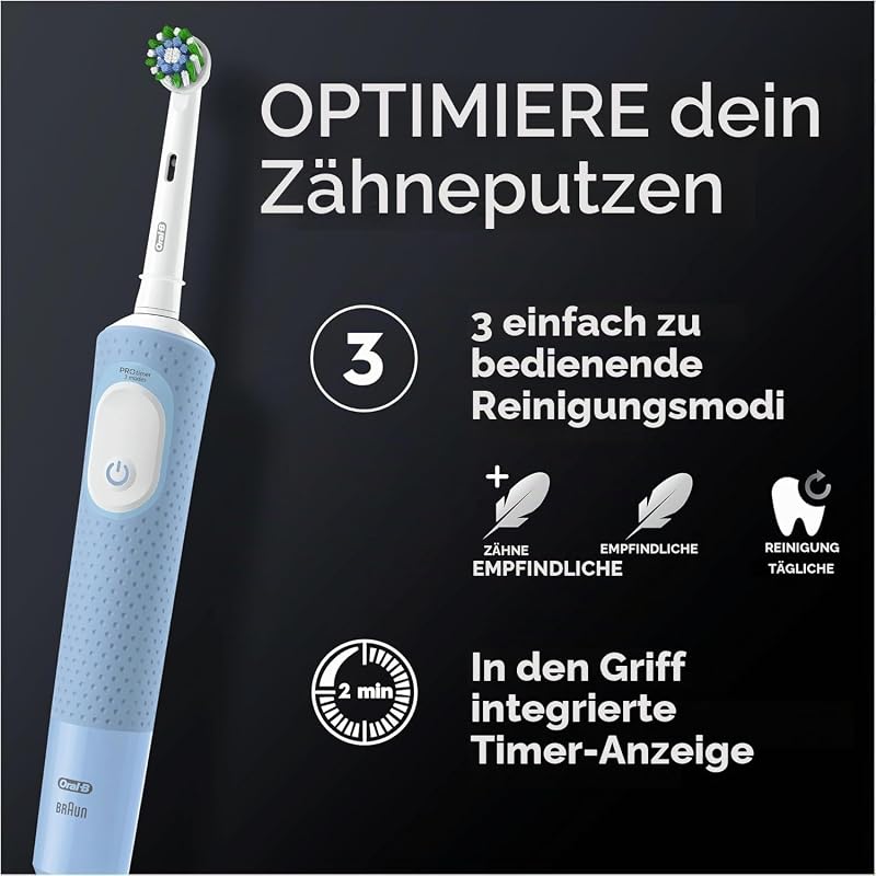 Pro Vitality Elektrische Zahnbürste, Blau, mit 1 Bürstenkopf, entworfen von Braun