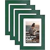 KINLINK 4x6 Frame Green, Solid Wood 4 x 6 Picture Frame with Acrylic Plexiglass for 3.5x5 with Mat, Tabletop and Wall Display Photo Frames 4x6 Green, 4 Pack