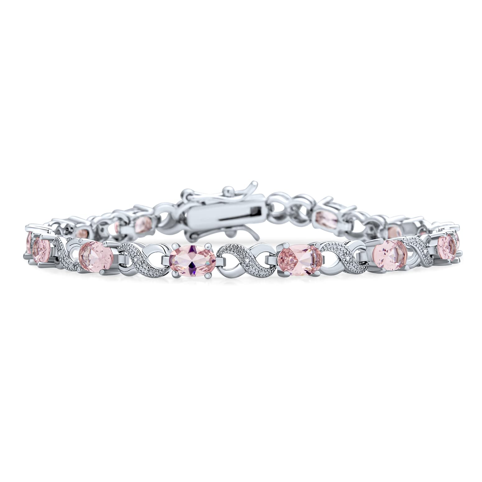 Bling Jewelry Simulated Pale Pink Tourmaline Cubic Zirconia AAA Oval CZ Symbol Infinity Milgrain Tennis Bracelet For Women Silver Plated