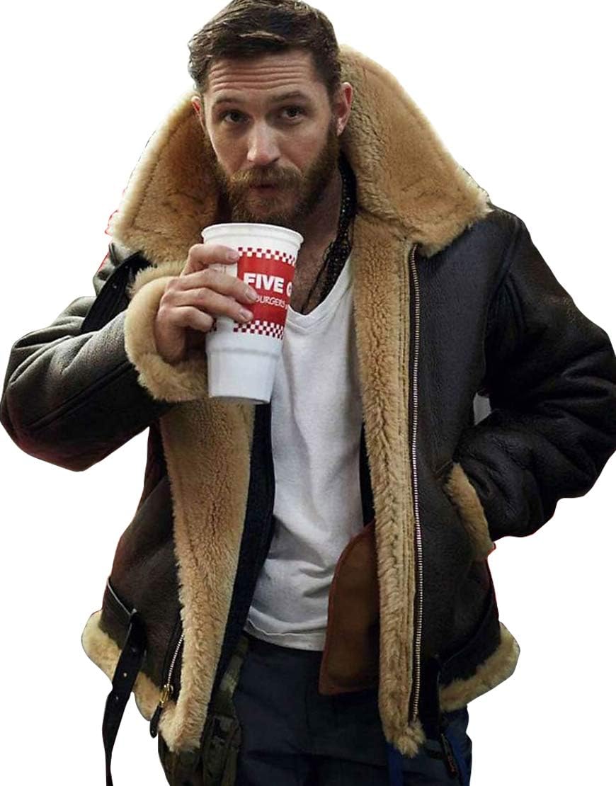 Graphic ImpactInspired Farrier, Royal Air Force Spitfire Pilot, Tom Hardy Shearling Collar Leather Jacket – Dunkirk