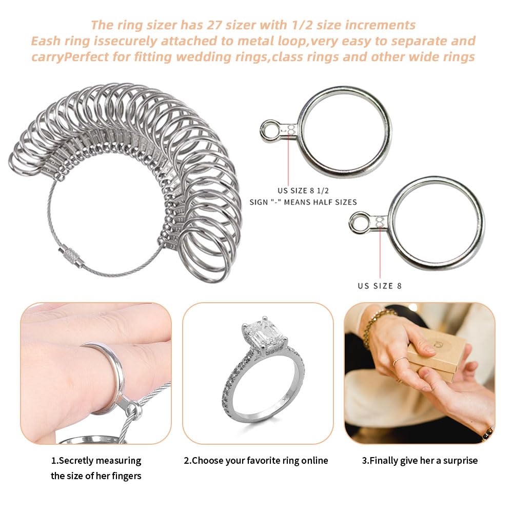 Ring Sizer Measuring Tool Metal Ring Mandrel Ring Measurer and Ring Sizer Women Men Ring Sizing Kit Finger Ring Size Measure Jewelry Measurement