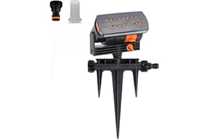 MECANTO Stationary Yard Sprinklers, Oscillating Garden Sprinkler, 4 Modes Adjustable Lawn Sprinklers for Yard Large Area with 16 Spray Streams, Water Filter (Ground Spikes)