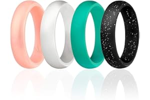 ROQ Silicone Rubber Wedding Ring for Women, Dome Solid Glitter & Metallic, Breathable Silicone Wedding Band, Anniversary Rings, Promise Ring, Multi Packs, Multi Colors