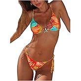 RoseSeek Women's Leopard Floral String Starfish Metal Swimsuits | 2 Piece Bikini Sets, Halter Triangle Bathing Suit, 2026, Cheetah Flower Graphic Swimwear