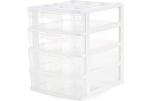Gracious Living Drawer Organizer, 4-Tier Plastic Storage Desktop Drawers, White Frame - Desk Containers for Bathroom, Bedroom, Office, and Classroom Organization