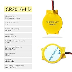 EEMB 10PACK 3V CR2016 CMOS Battery with Wire Leads