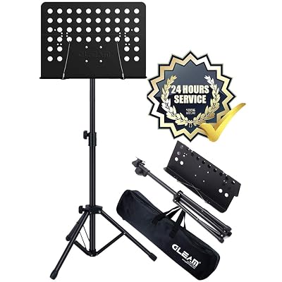 GLEAM Pupitre De Musique Réglable Avec Projecteur Et Ordinateur Portable - Support Avec Sac De Transport