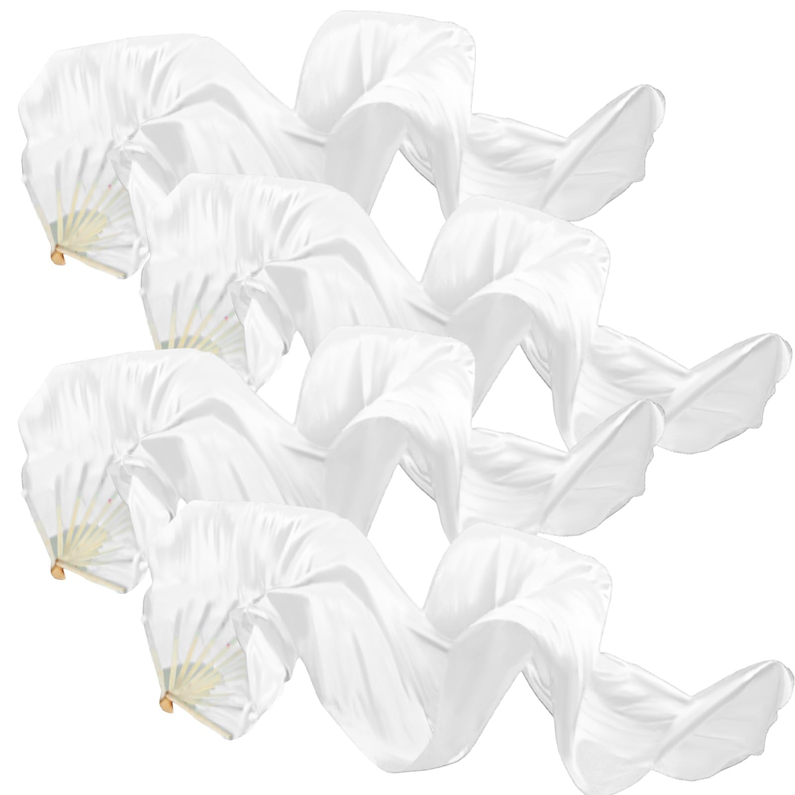 Photo 1 of Beeveer 4 Pcs Women Silk Belly Dance Fan Veils 5.9ft Faux Silk Bamboo Long Fans Veil Dance National Dancing for Praise Worship Church School Performances, Left and Right