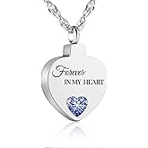 XIUDA Crystal Cremation Urn Necklace for Ashes Keepsake Birthstone Cremation Jewelry Heart Ashes Necklace for Women Stainless Steel Memorial Pendant - Forever In My Heart