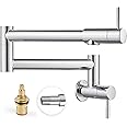 Heyalan Pot Filler 19 Inch Wall Mount Folding Stretchable Kitchen Restaurant Faucet Stainless Steel Pot Filler Double Joint Swing Arm Two Handles Commercial NPT,Straight Handle,Polish Chrome