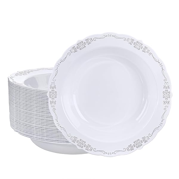 DAYAMMI 50 PACK PLASTIC BOWLS WITH SILVER RIM,...
