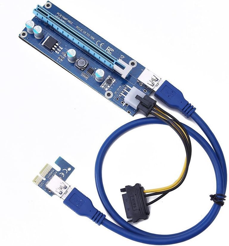 molylove 6-Pin Powered PCI-E PCI Express Riser - VER 006C - 1X to 16X PCIE USB 3.0 Adapter Card - With USB Extension Cable - GPU Graphic Card Crypto Currency Mining