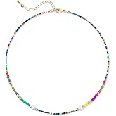 Colorful Beaded Choker Necklace For Women Short Statement Boho Beaded Pearl Adjustable Necklace For Women Summer Beach Jewelry Gift