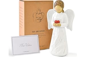 Angel Figurines for Women, Hand Carved Angel Statue with Heart, Resin Angels Sculpture, Guardian Angel Decorations for Thanks