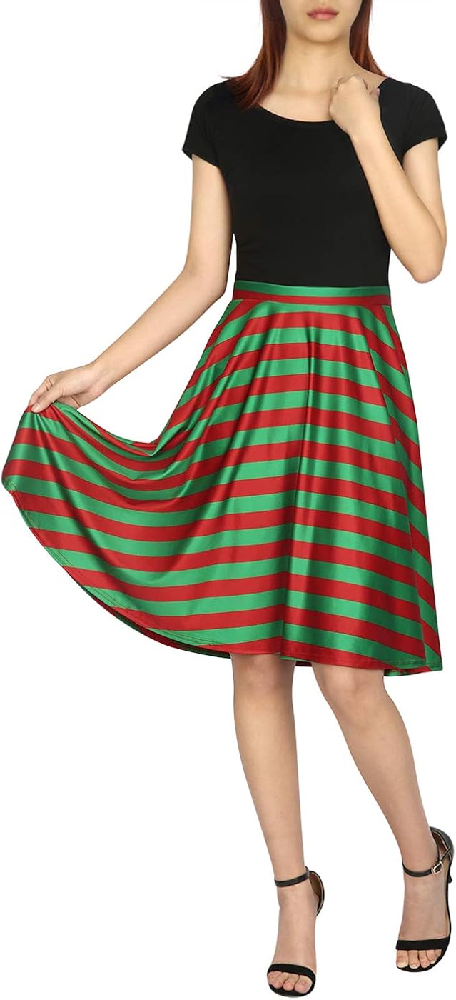 HDE Skirts for Women - Midi Skirt Skater Skirt Knee Length High Waist Fun Prints: Clothing