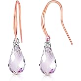 Galaxy Gold GG 14k Solid Gold Fish Hook Earrings with Diamonds and Pink Topaz