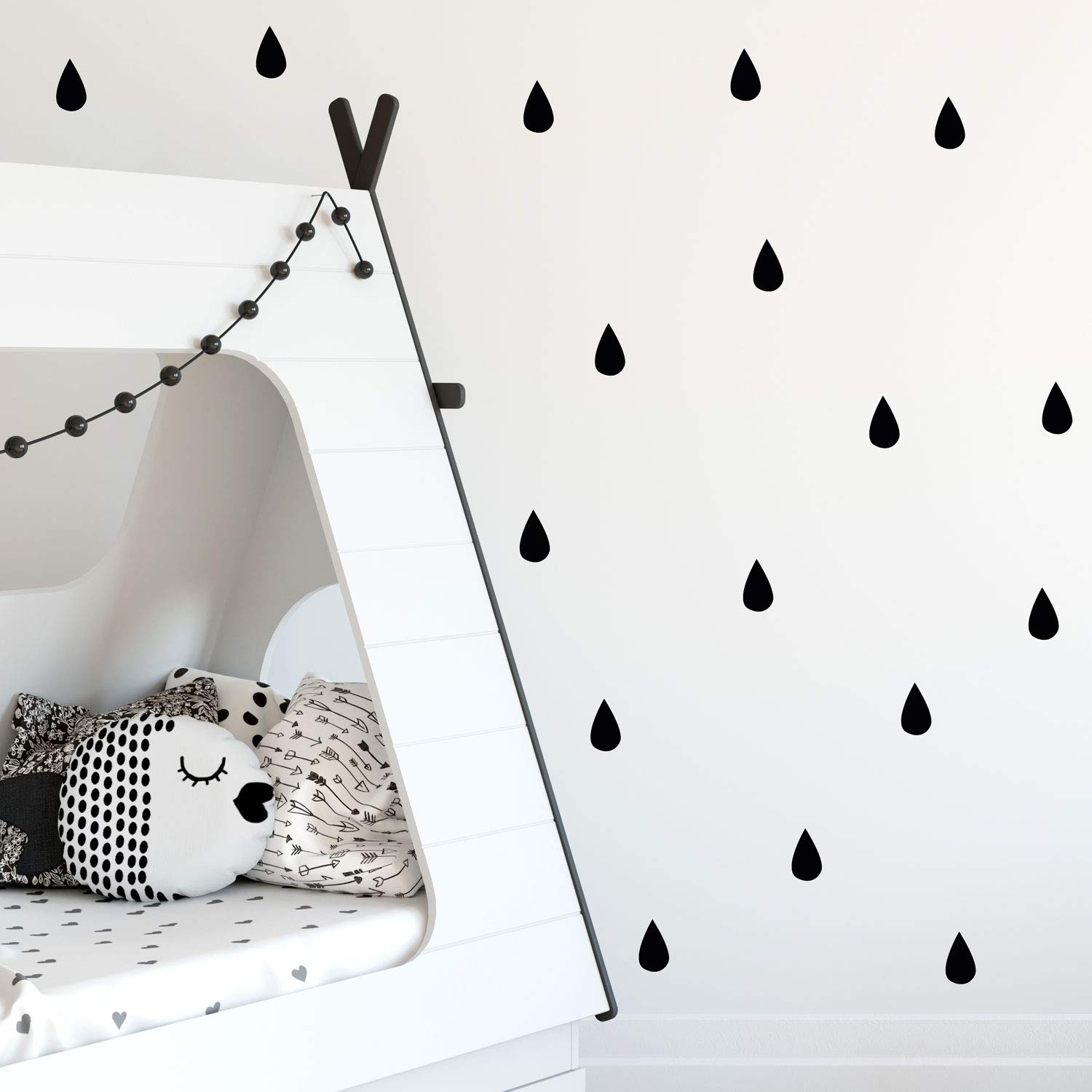 Stickerscape Raindrop Wall Stickers | Perfect for A Childs Bedroom, Playroom Or Nursery | Easy to Apply | 88 Raindrop Stickers Included | Perfect to Add Interest to a Plain Wall (Black)