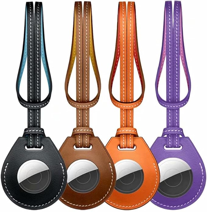 Airtags Protective Cover,Leather Tracker Holder with AntiLost Keychain Scratch Resistant for