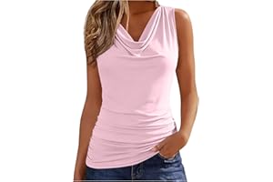 Women Cowl Neck Tank Tops Summer Sleeveless Casual Ruched Shirts Slim Fit Lightweight Side Shirring Going Out Blouse