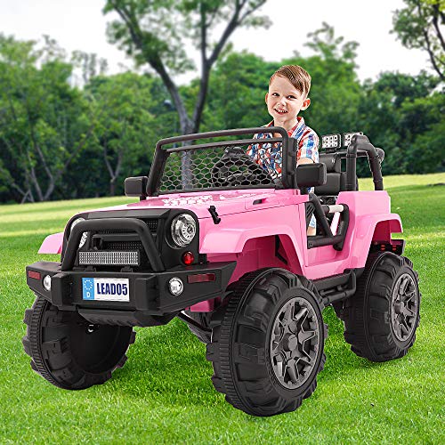 VALUE BOX Extra Larger Ride On Truck, 12V Battery Electric Kids Toddler Motorized Vehicles Toy Car w/ Remote Control, 3 Speeds, Spring Suspension, Seat Belts, LED Lights and Realistic Horns (Pink)