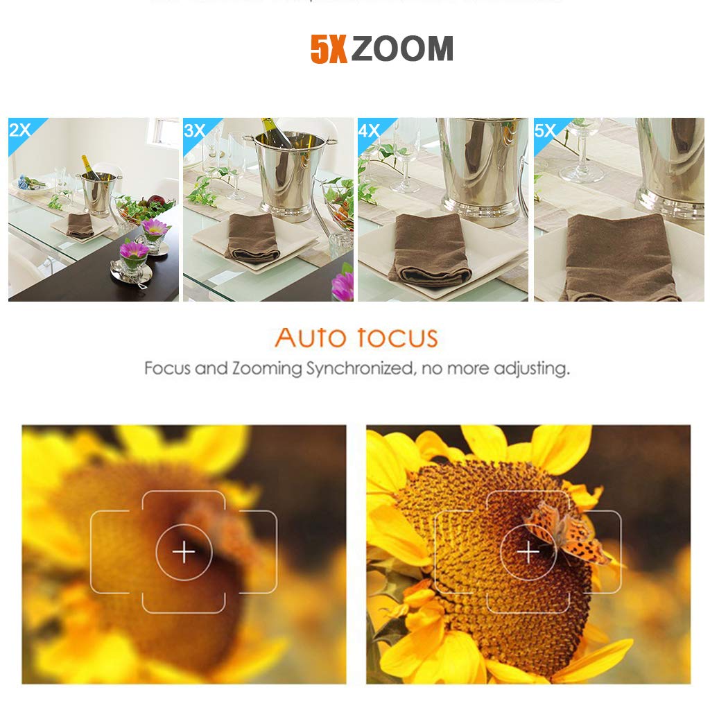 FLOUREON PTZ WiFi IP Camera 1080P HD H.264 Wireless Waterproof CCTV Security Dome Camera 5X Zoom Auto-Focus, 355°Pan/90°Tilt, IR-Cut Night Vision, Motion Detection, Micro SD Card Slot (SD37W)