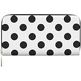 TREJUKY Polka Dot Black White Wallet for Men Women Elegant Long Clutch Zip Around Travel Leather Coin Purse Large Capacity Credit Card Holder Handbag