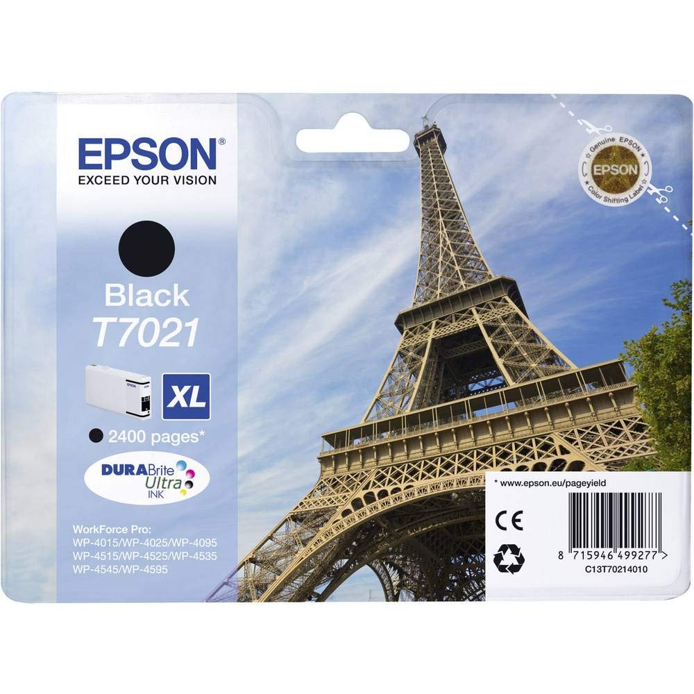 Epson T7021 Eiffel Black Genuine, XL High Yield Ink Cartridge DuraBrite Ultra