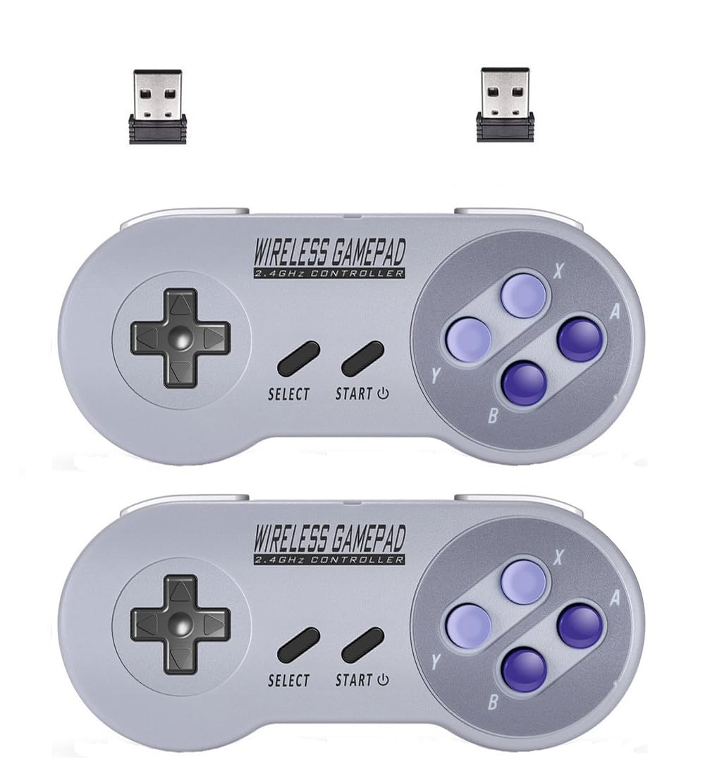 ZAMPAM 2 Pack 2.4GHz Wireless USB Controller Compatible with SNES Games & Nintendo Switch 1, Retro USB Gamepad for Windows PC, Mac, Linux, Raspberry Pi, RetroPie – Classic Design, Plug & Play